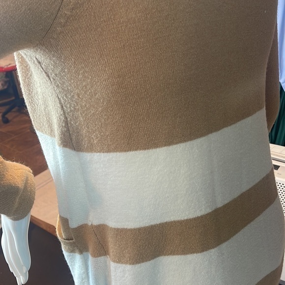 LOFT Tan & White‎ Striped Pocket Cardigan Sweater Womens Size M RefJ023 - Picture 10 of 11